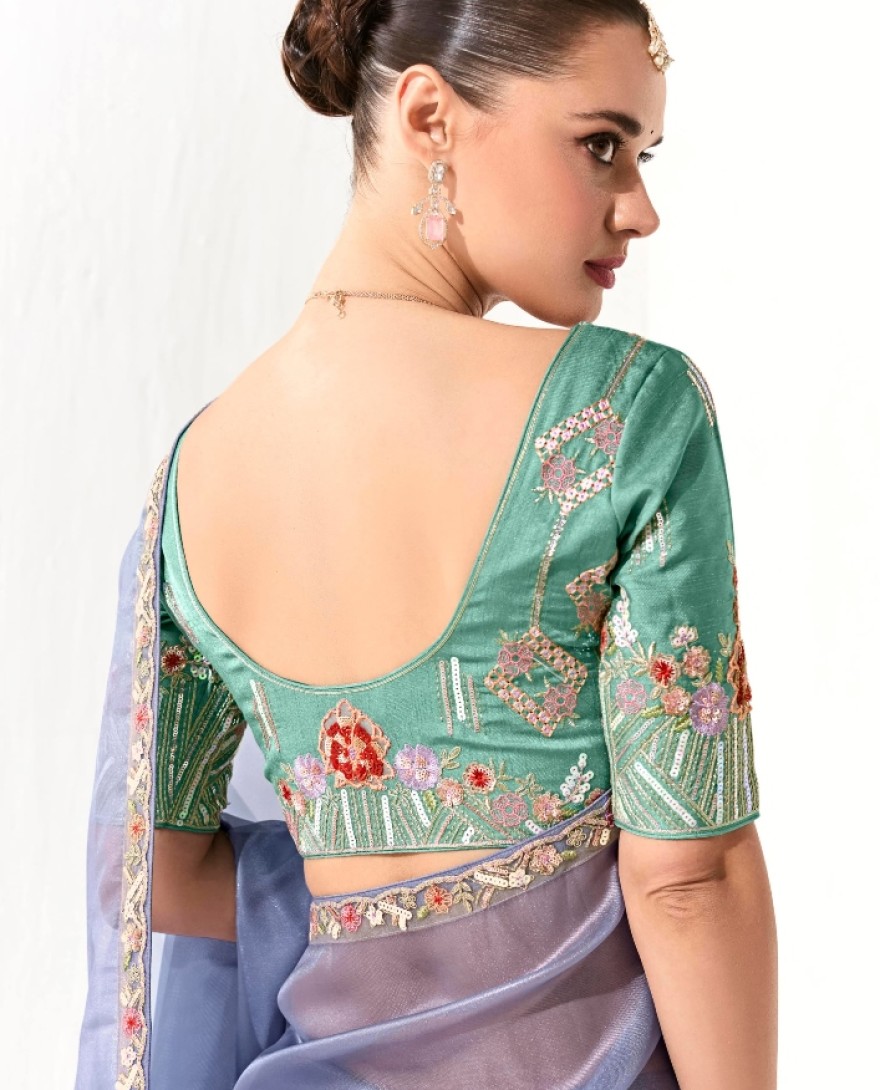 2217 - Mesmerizing Dusty Blue Border Work Tissue Silk Engagement Wear Saree